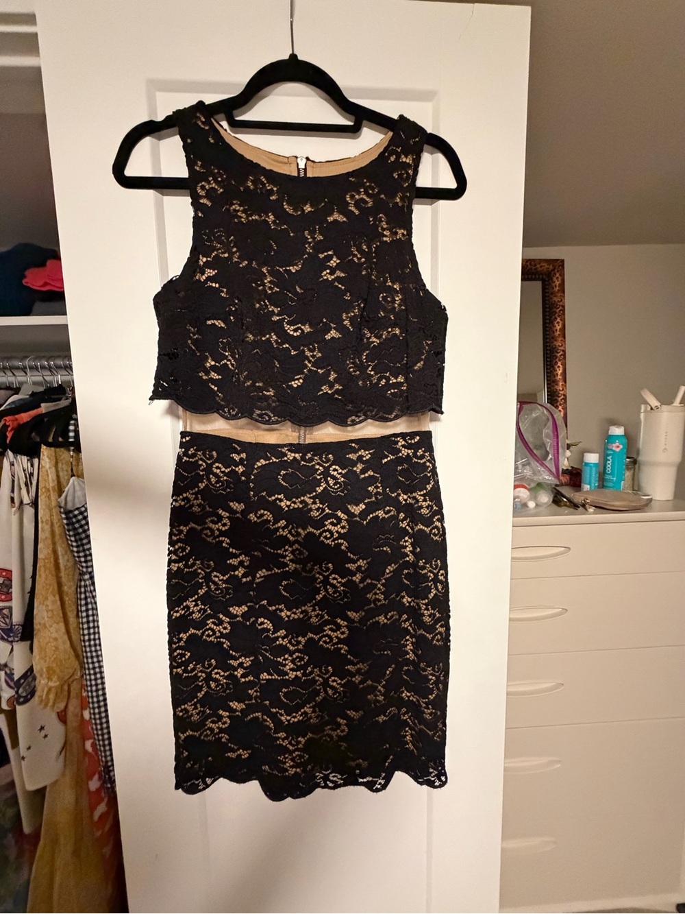 Bailey 44 Black Lace Pencil Skirt Set with Gold Underlay